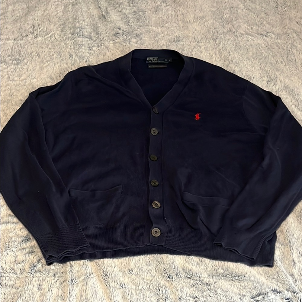 Ralph Lauren Navy Cardigan with Red Logo Size Large